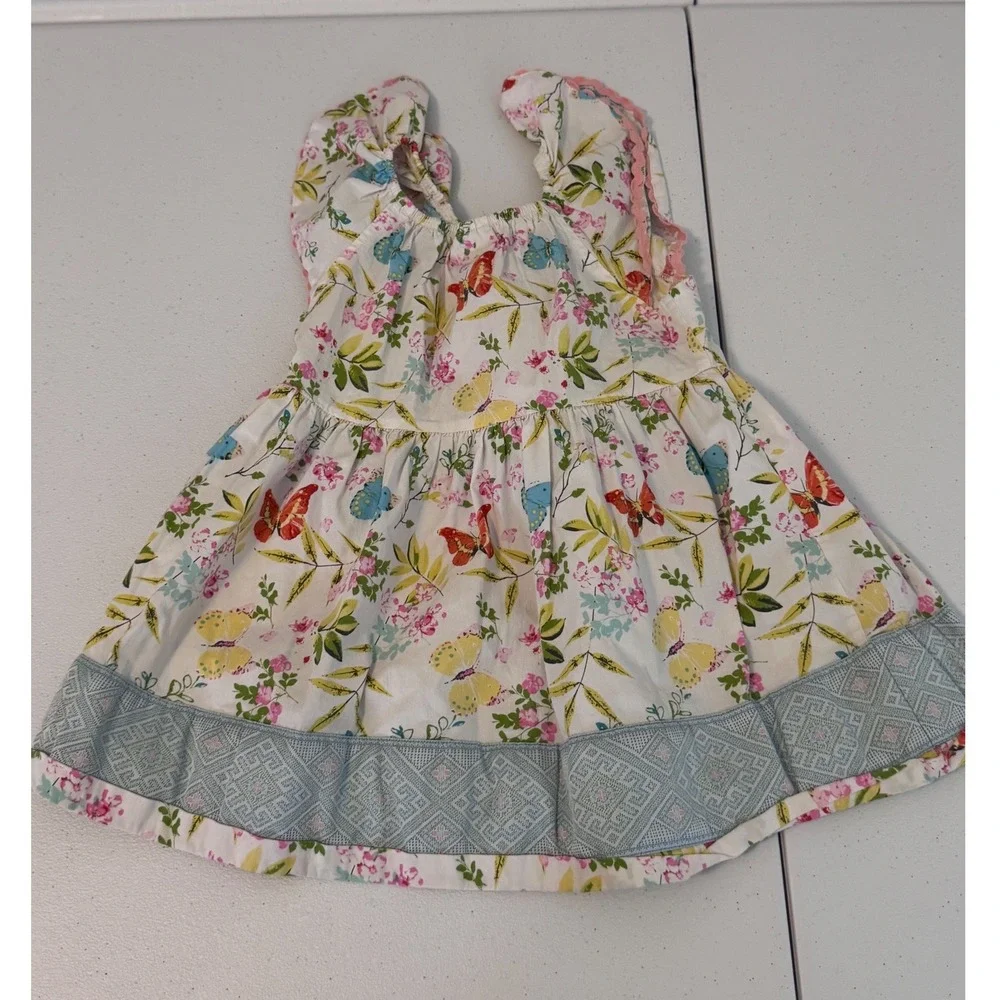 Matilda Jane Girls Floral‎ Butterfly Flutter Sleeve Dress White Size 6 r3
